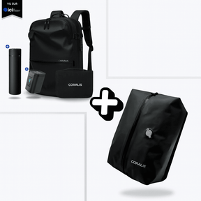 Mochila AirBag Preto Fosco + Sistema de vácuo integrado + Garrafa Inteligente + Bomba de ar portátil
